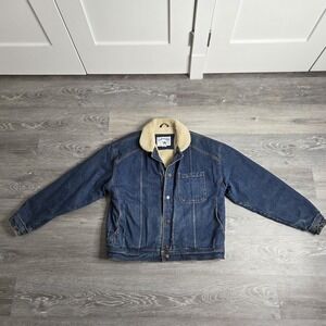 Vintage Joe Camel Blue Denim Sherpa Lined Jean Jacket - Size Large - RARE
